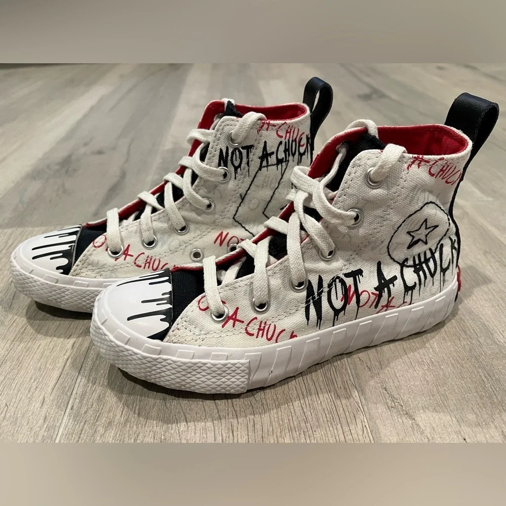 Graphic High-Top Sneakers “Not A Shoe” Street Style Canvas Shoes Black/White/Red